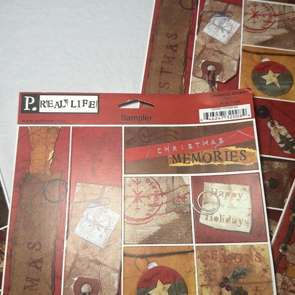 Pebbles Real Life Printed Card Stock Stickers Christmas Country Set of 4
